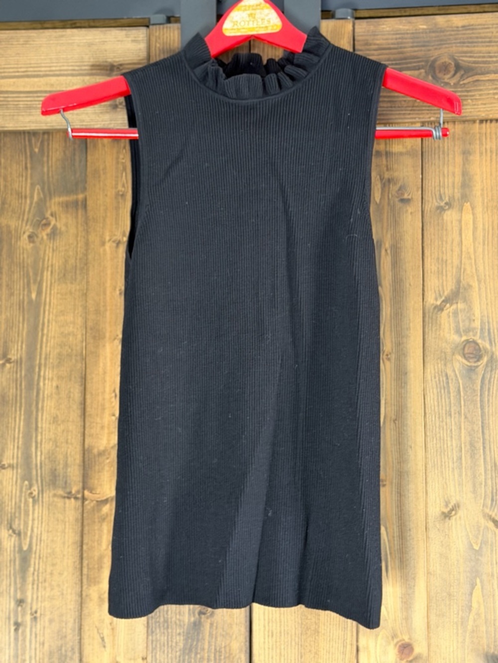 Anne Klein Black Sleeveless Ribbed Mock Ruffle Neck Mini Dress